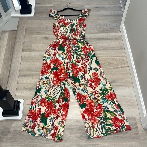 Buffalo NWT David Bitton Womens Ruffle cherry red Jumpsuit wide leg Plumeria - Picture 13 of 13